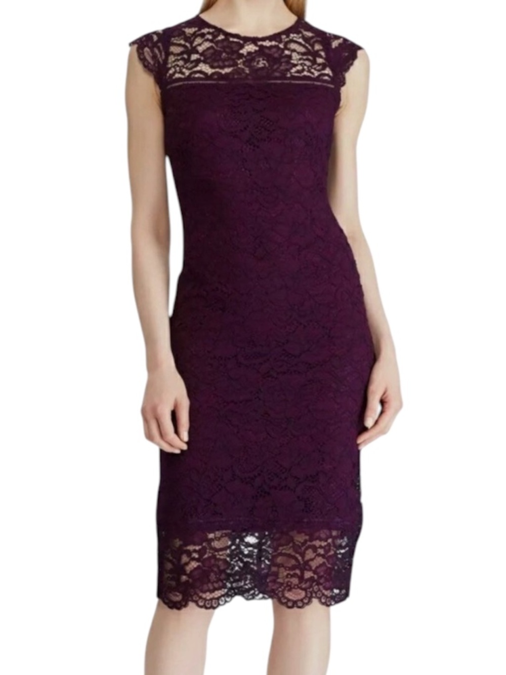 RALPH LAUREN Lace Overlay Sheath Dress - Purple Size 4